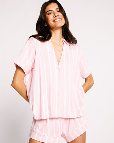 Pink Stripe Button Up Short Pyjama Set